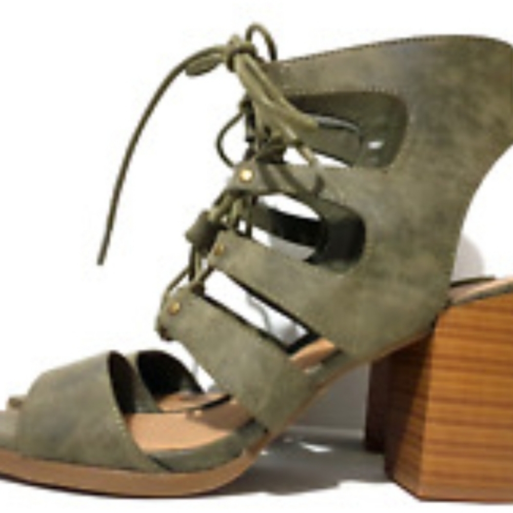 Women's Olive green lace up block heels